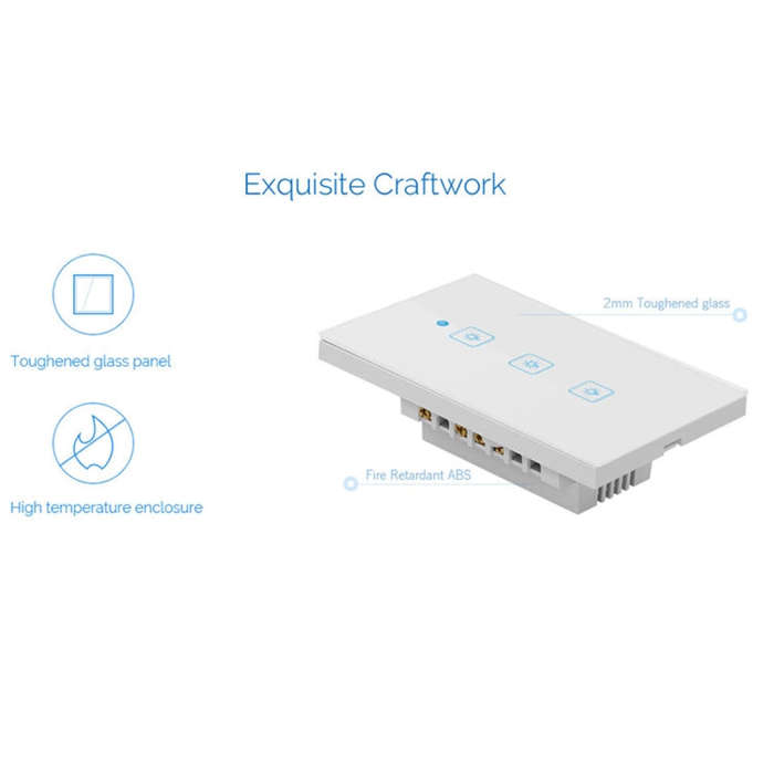 WS-US-03 EWeLink APP & Touch Control 2A 3 Gangs Tempered Glass Panel Smart Wall Switch, AC 90V-25...
