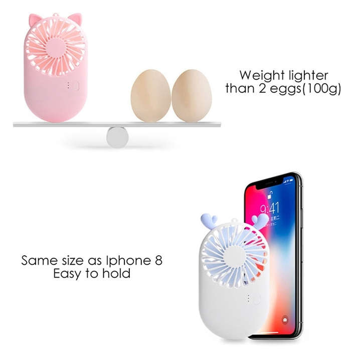 Portable Mini USB Charging Pocket Fan with 3 Speed Control (White)