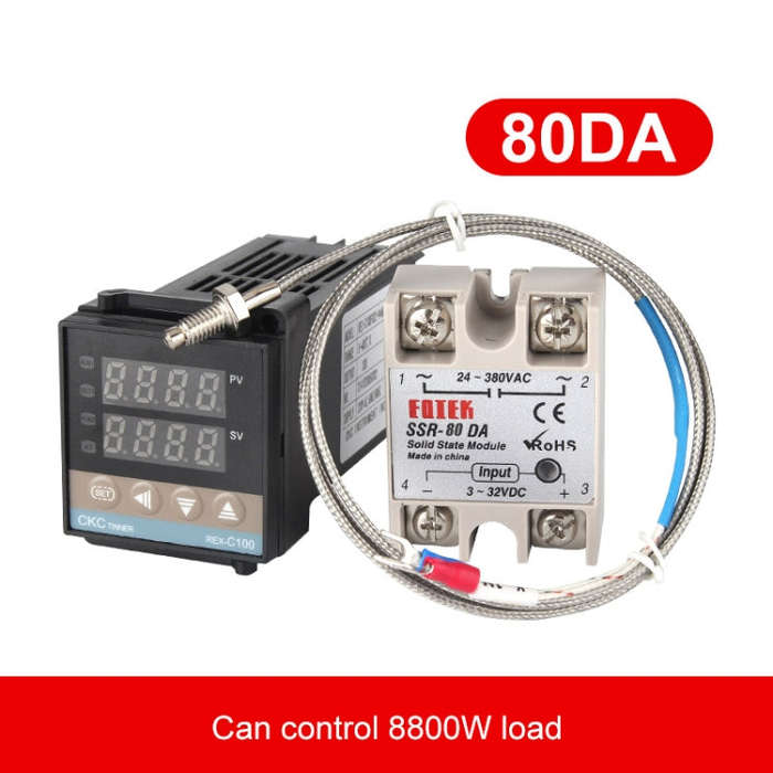 REX-C100 Thermostat + Thermocouple + SSR-80 DA Solid State Module Intelligent Temperature Control...