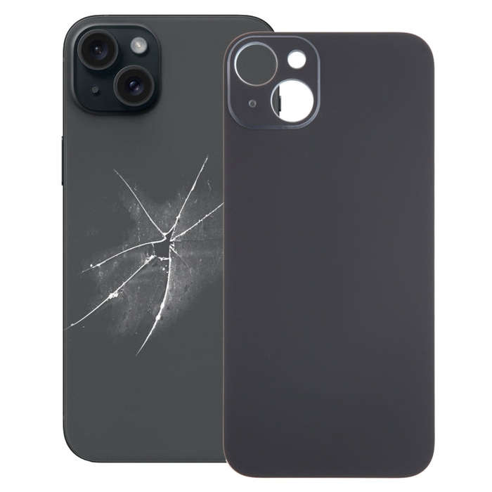 For iPhone 15 Plus Easy Replacement Big Camera Hole Glass Back Battery Cover(Black)