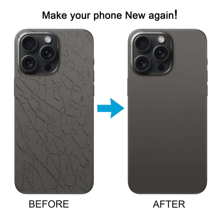 For iPhone 15 Pro Glass Battery Back Cover with Camera Lens Cover(Black)