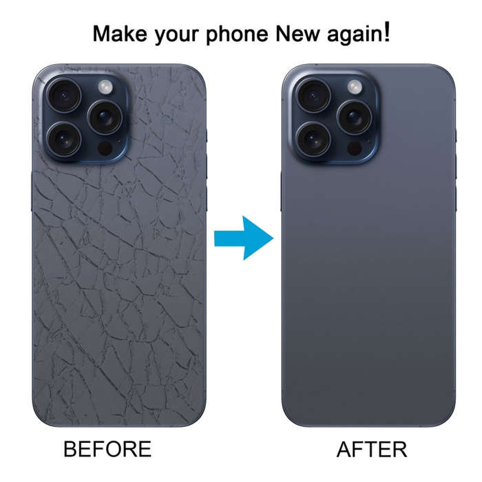For iPhone 15 Pro Glass Battery Back Cover with Camera Lens Cover(Blue)