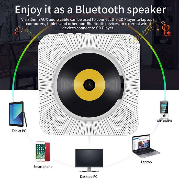 The Second Generation Portable Digital Display Bluetooth Speaker CD Player with Remote Control (W...