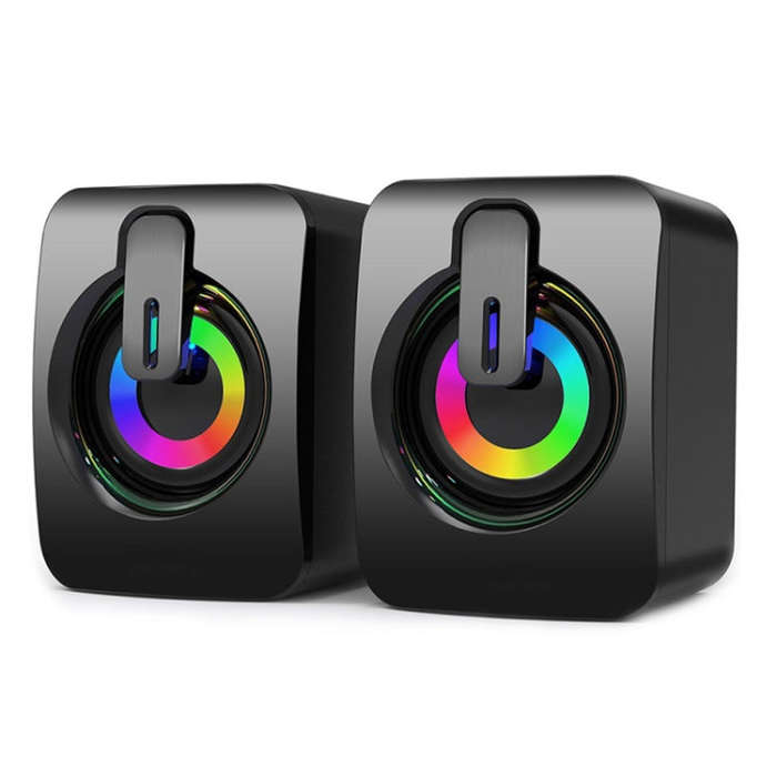 A2 USB 2.0 Wire-controlled Illuminated Mobile Phone Computer Mini Desktop Speaker(Black)