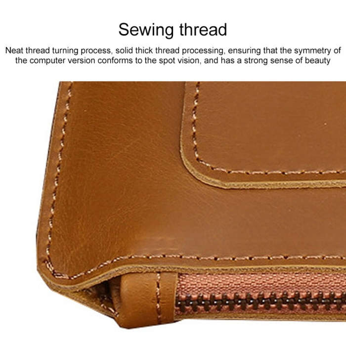 Universal Genuine Leather Business Zipper Laptop Tablet Bag For 15 inch and Below(Coffee)