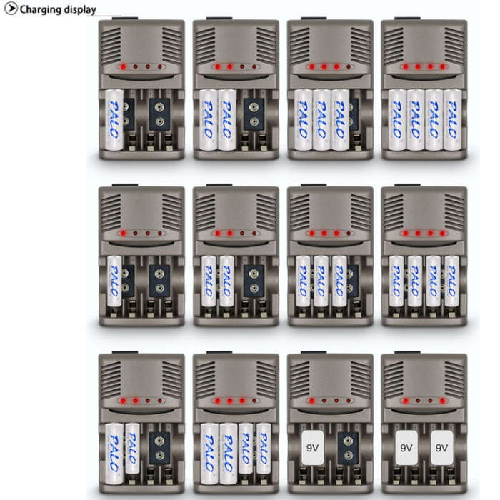 AC 100-240V 4 Slot Battery Charger for AA & AAA & 9V Ni-MH Battery, EU Plug