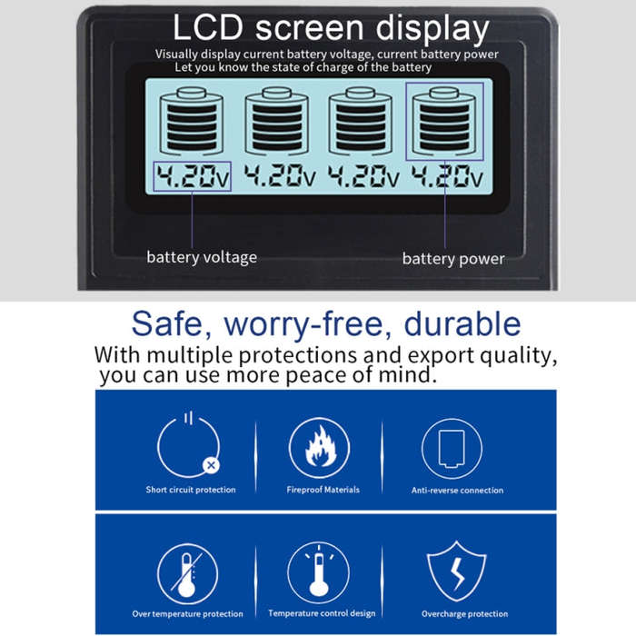 Micro USB 4 Slot Battery Charger for 3.7V Lithium-ion Battery, with LCD Display