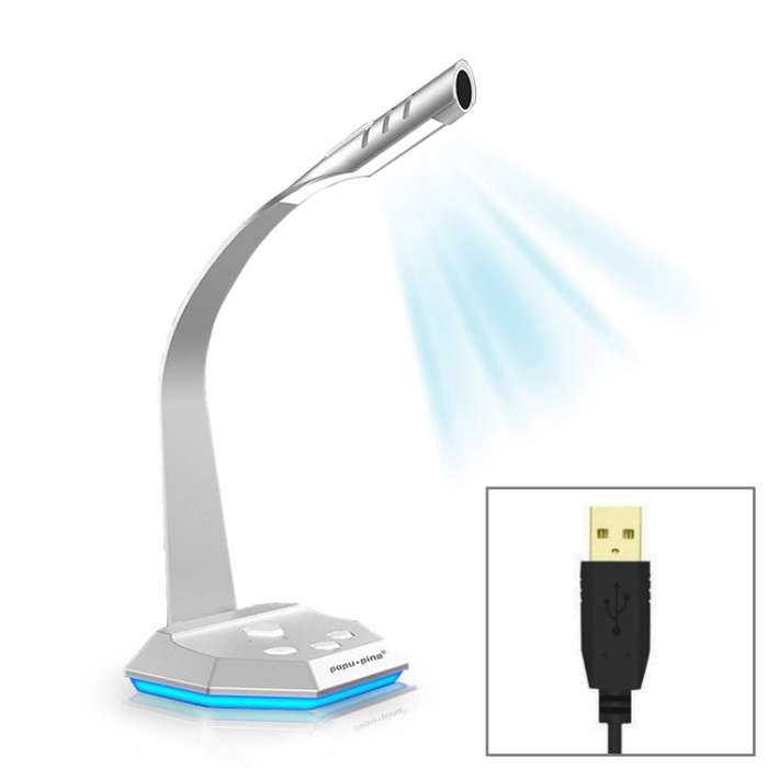 K3 Desktop Omnidirectional USB Wired Dual Mic Condenser Microphone with LED Night Light, Compatib...