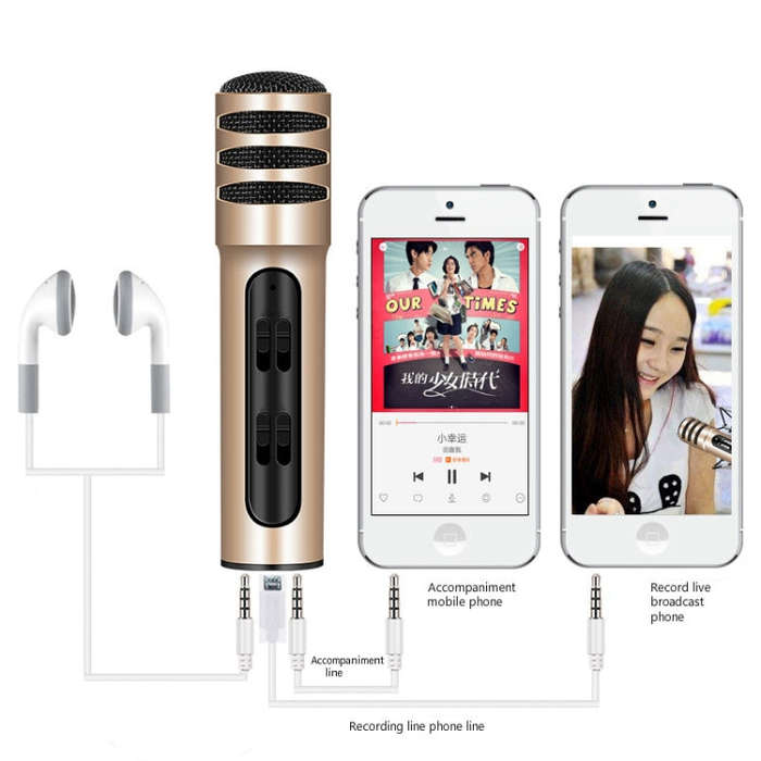 BGN-C7 Condenser Microphone Dual Mobile Phone Karaoke Live Singing Microphone Built-in Sound Card...