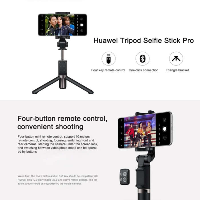 Original Huawei Wireless Bluetooth Tripod Self Timer Selfie Stick (Black)