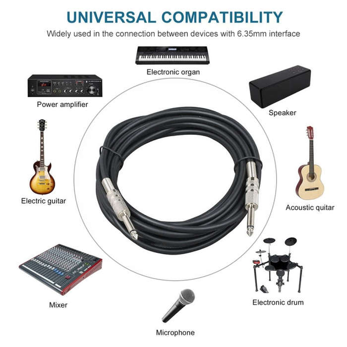 3m  1/4 inch (6.35mm) Male to Male Shielded Jack Mono Plugs Audio Patch Cable