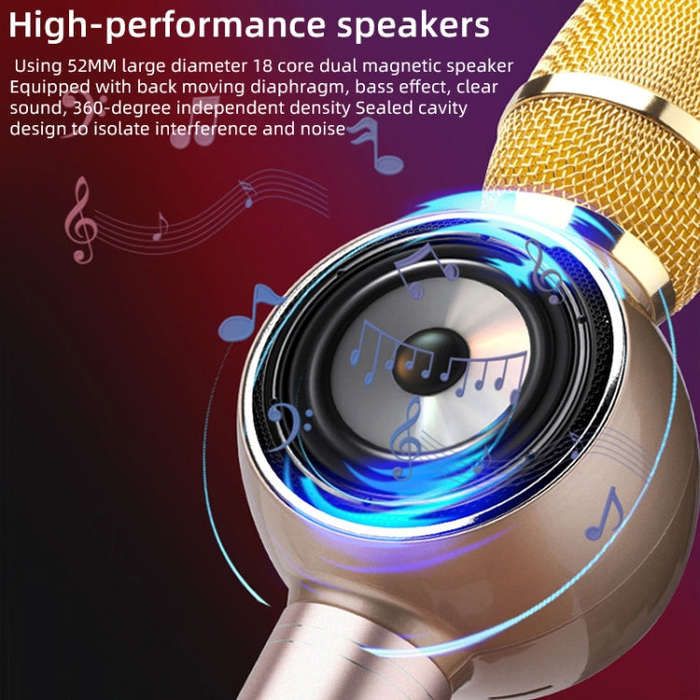 K2 Bluetooth 5.0 Karaoke Live Colorful Lights Wireless Bluetooth Microphone (Grey)