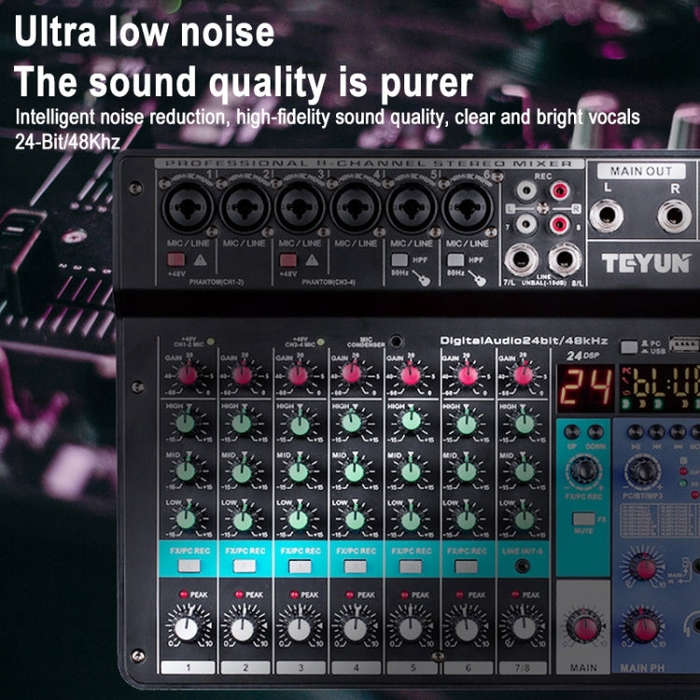 TEYUN NA8 8-channel Small Mixing Console Mobile Phone Sound Card Live Broadcast Computer Recordin...