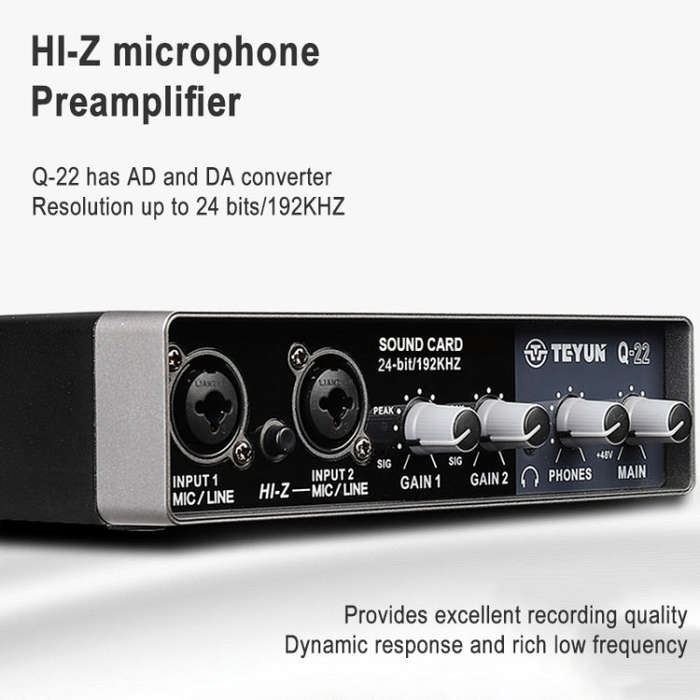 TEYUN Q-22 USB Computer Free Srive Microphone External Sound Card(Black)