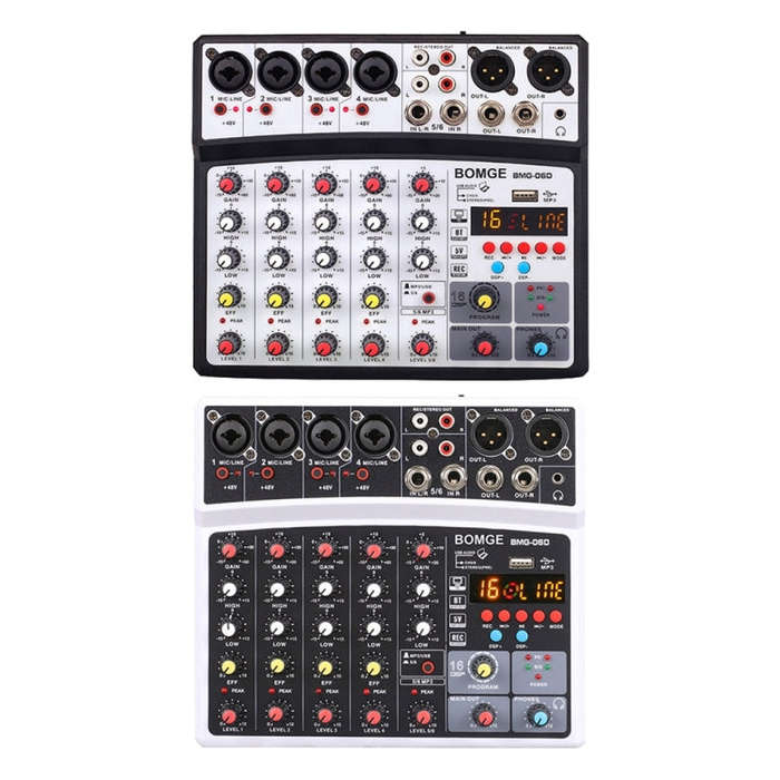 BMG-06D 6-channel Live Mixer Mobile Phone Bluetooth Sound Card Digital 16DSP Reverb Effect, EU Pl...