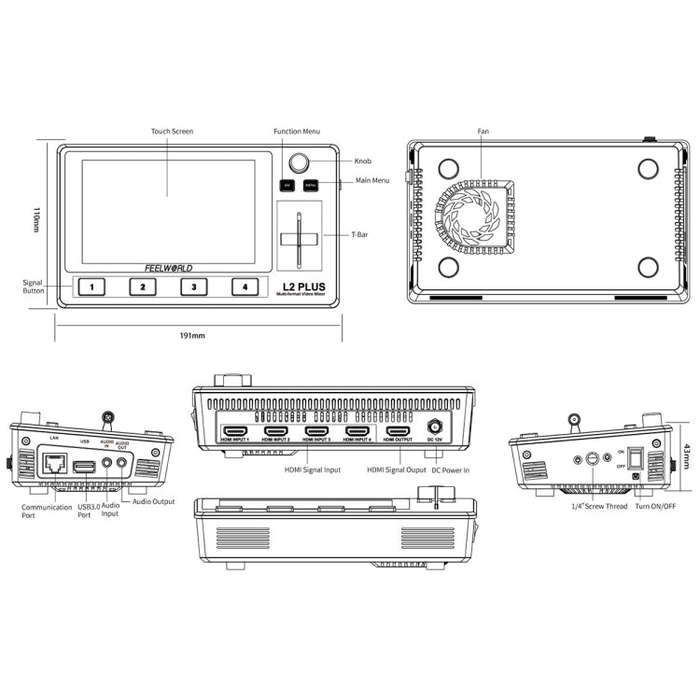 FEELWORLD L2 Plus Multi-camera Video Mixer Switcher with 5.5 inch Screen(AU Plug)