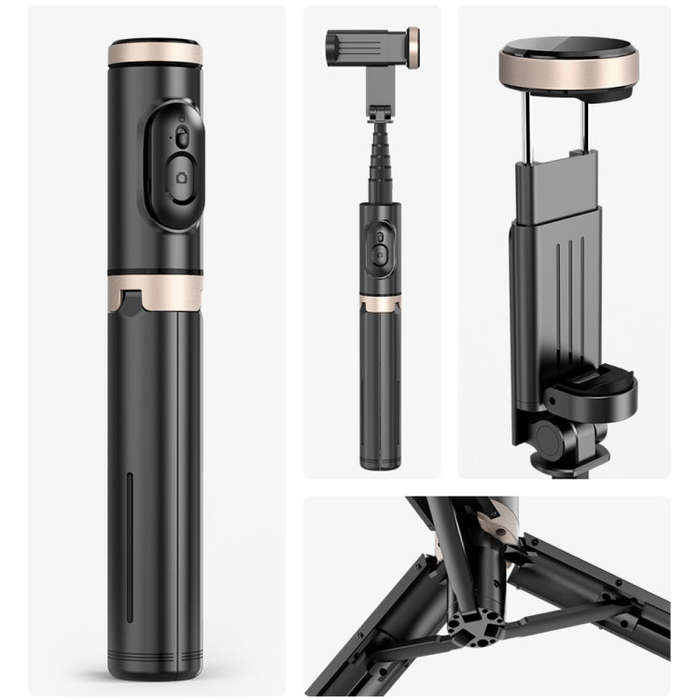 Q12 Hidden Design Reinforced Bluetooth Remote Control Tripod Selfie Stick (Black)