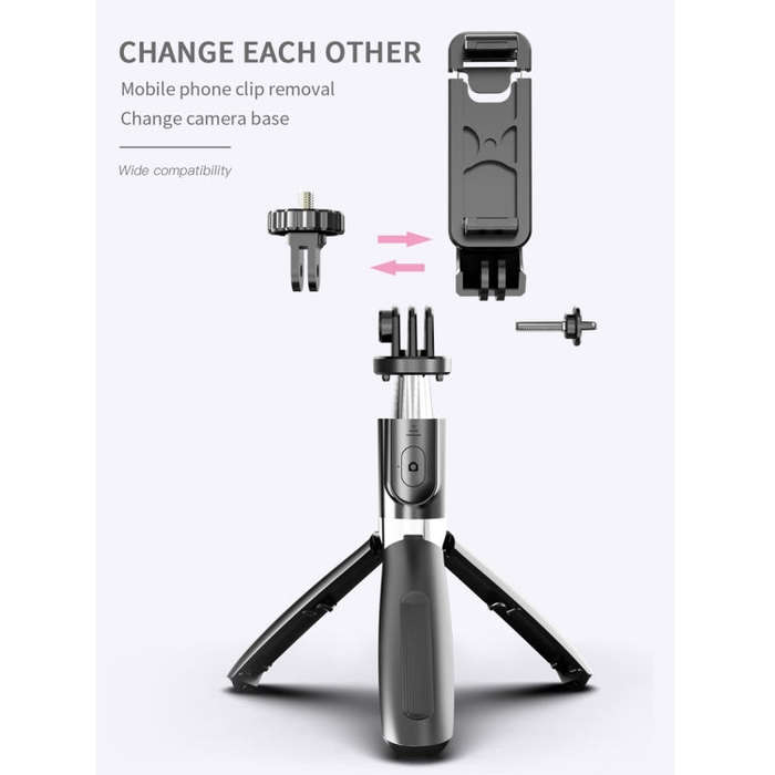 L02 100cm Multi-function Adjustable Bluetooth Self-timer Pole Tripod Selfie Stick (Black)