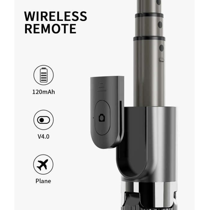 L08 Adjustable Gimbal Stabilize Bluetooth Self-timer Pole Tripod Selfie Stick (Black)