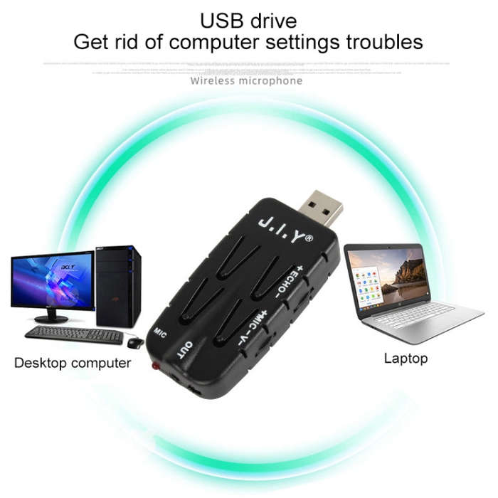 J.I.Y 2 in 1 K Song Wireless Microphones for TV PC with Audio Card USB Receiver and LED Display (...