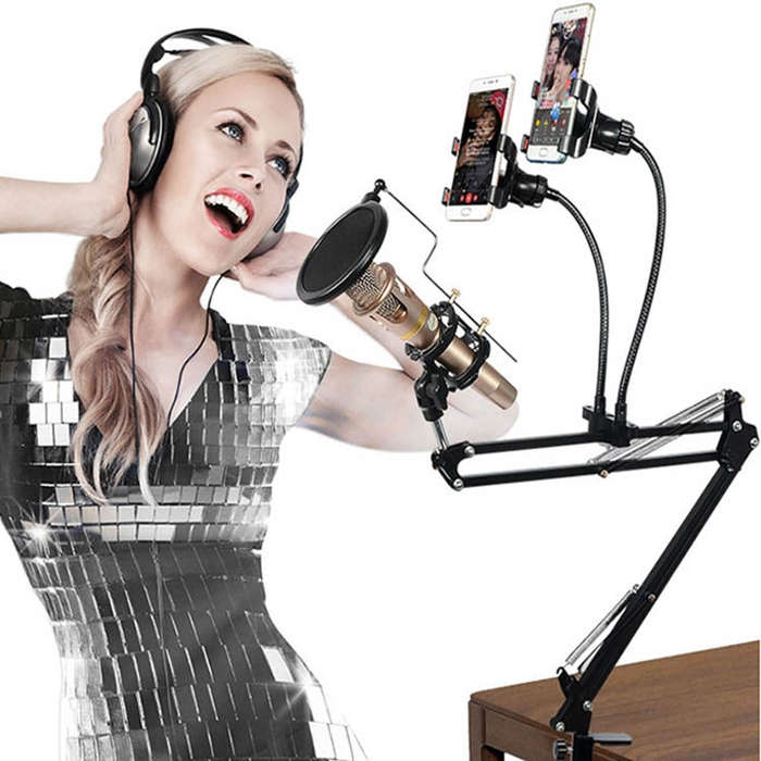 Dual Mobile Phone K Song Bracket 360 Degree Direction Cantilever Multifunctional Lazy Microphone ...
