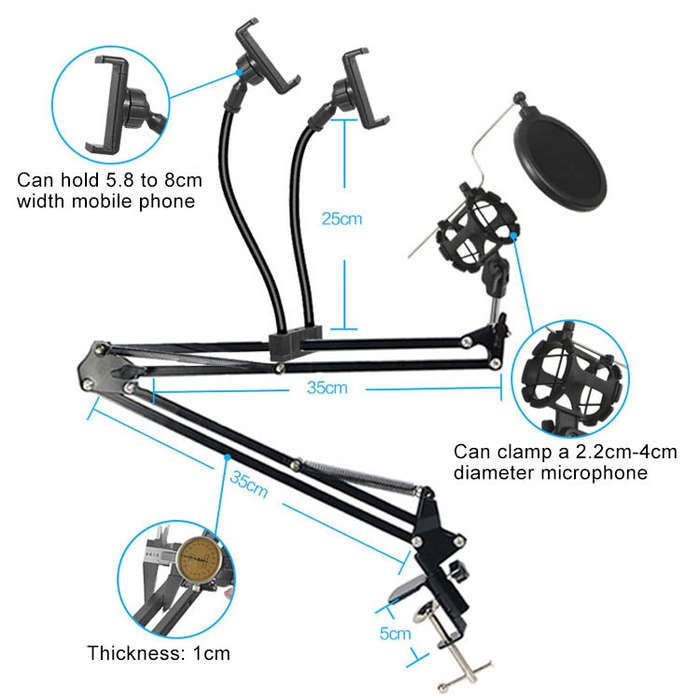 Dual Mobile Phone K Song Bracket 360 Degree Direction Cantilever Multifunctional Lazy Microphone ...