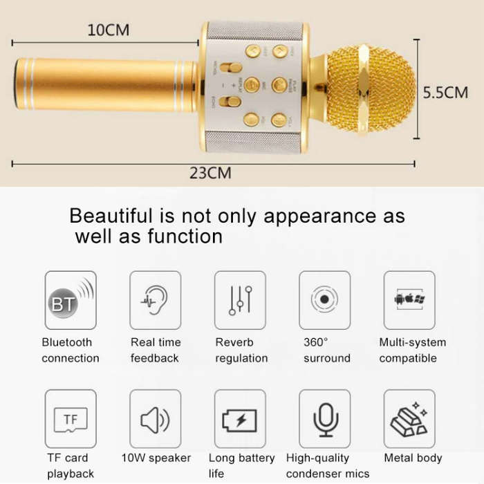WS-858 Metal High Sound Quality Handheld KTV Karaoke Recording Bluetooth Wireless Microphone, for...