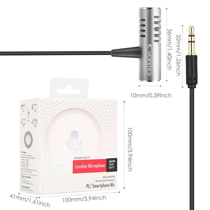 Yanmai R933 Professional Clip-on Lapel Mic Lavalier Omni-directional Double Condenser Microphone ...