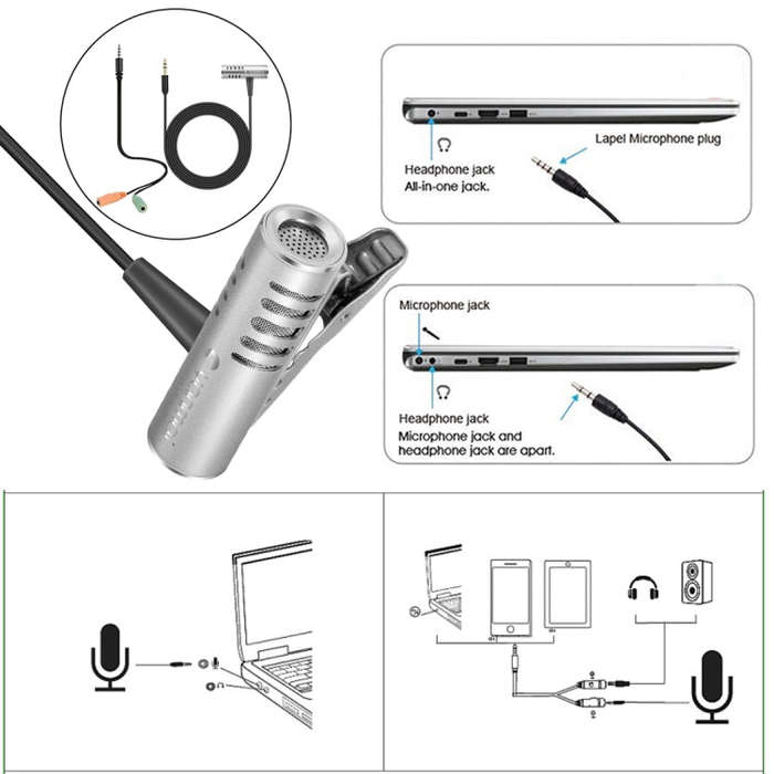 Yanmai R933 Professional Clip-on Lapel Mic Lavalier Omni-directional Double Condenser Microphone ...