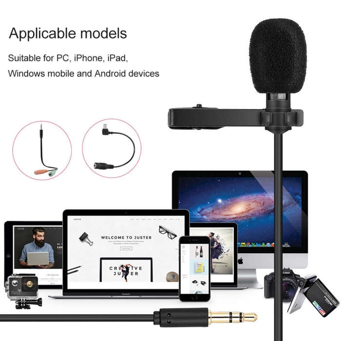 Yanmai R955 Clip-on Lapel Mic Lavalier Omni-directional Double Condenser Microphone, For Live Bro...
