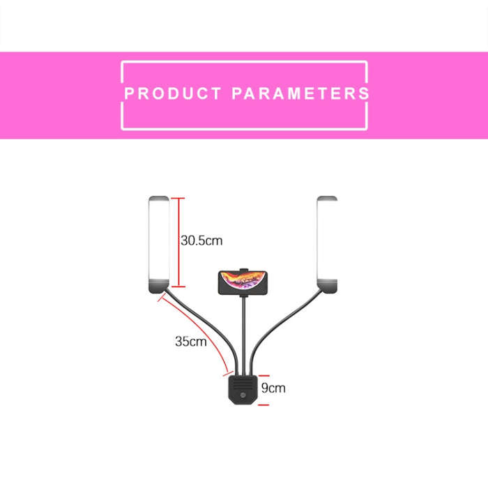 RK39 Portable Tri-color Adjustable Brightness Double Arms Fill Light with Phone Clip(Black)