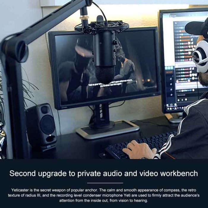 Logitech Blue Yeticaster USB Microphone + Shockproof Mount + Clip-on Cantilever Bracket Live Broa...