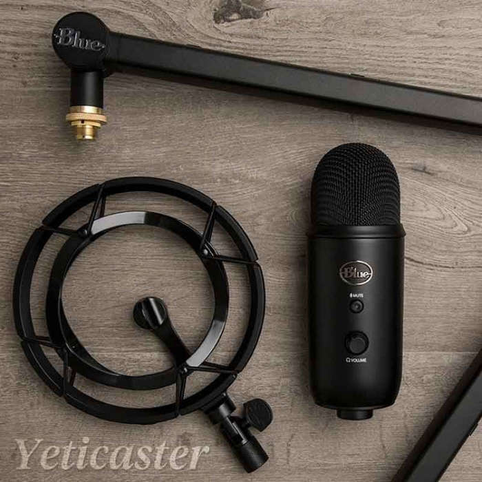 Logitech Blue Yeticaster USB Microphone + Shockproof Mount + Clip-on Cantilever Bracket Live Broa...