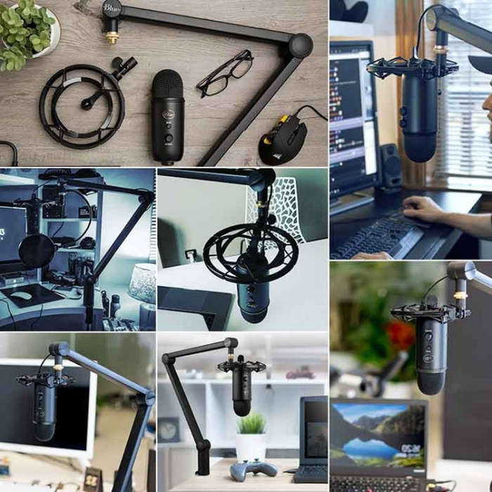 Logitech Blue Yeticaster USB Microphone + Shockproof Mount + Clip-on Cantilever Bracket Live Broa...