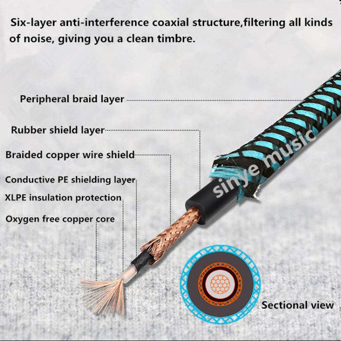 Wooden Guitar Bass Connection Cable Noise Reduction Audio Cable, Cable Length: 3m, Random Color D...
