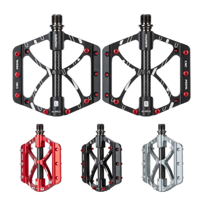 PROMEND PD-M52C 1 Pair Bicycle Aluminum Alloy + Carbon Fiber Tube Bearing Pedals (Red)