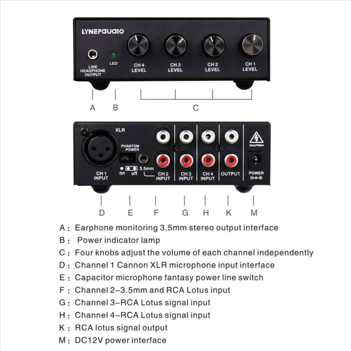LINEPAUDIO B895 Five-channel Stereo Microphone Mixer with Earphone Monitoring(Black)