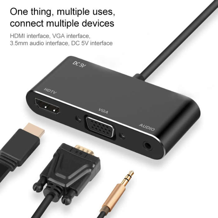 7585B 3 in 1 Micro USB / 8 Pin / Type-C to VGA / HDTV / AV Adapter Mobile HD Screen Player (Black)