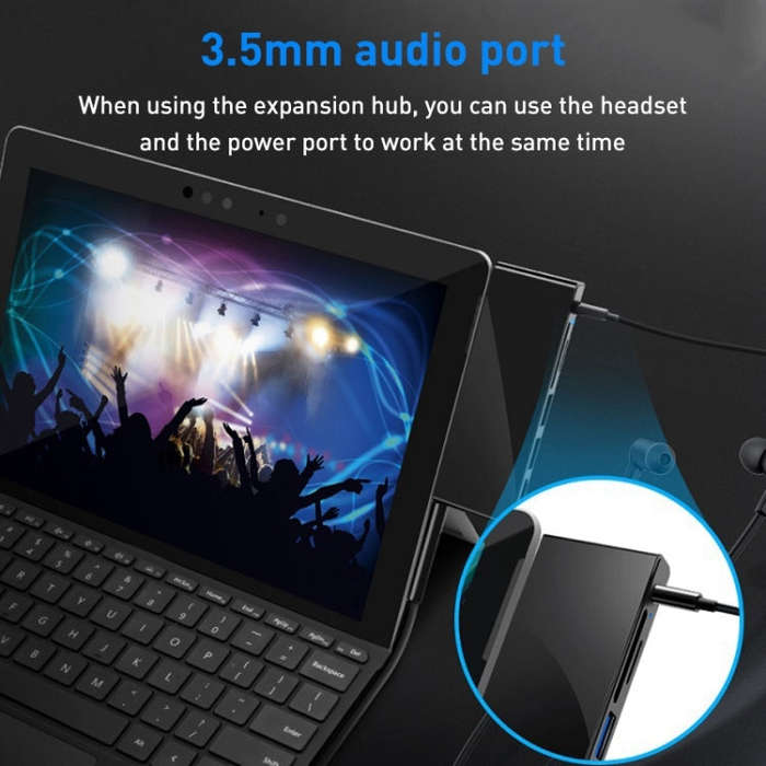 Rocketek SGO771 Type-C to USB2.0 / 3.5mm AUX / SD / TF HUB Adapter for Surface Pro GO