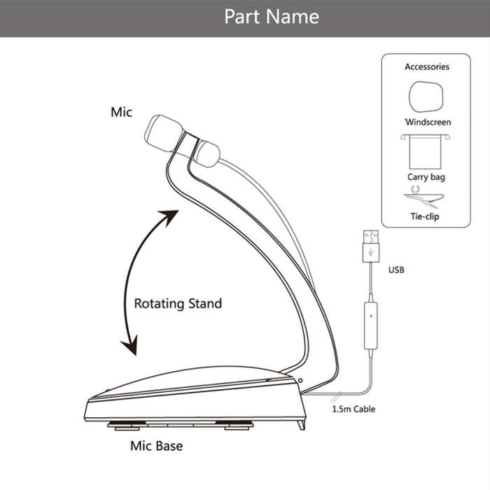 Yanmai SF-911B USB 2.0 Professional Condenser Sound Recording Microphone with Base Holder, Cable ...
