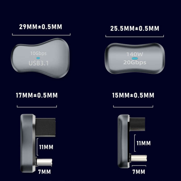 140W 20Gbps USB-C / Type-C Male to USB-C / Type-C Female U-shaped Elbow Charging Adapter