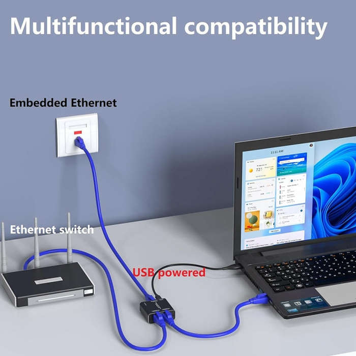 KC-E102 1000M LAN 1 to 2 RJ45 Splitter Adapter Ethernet Network Female Connector