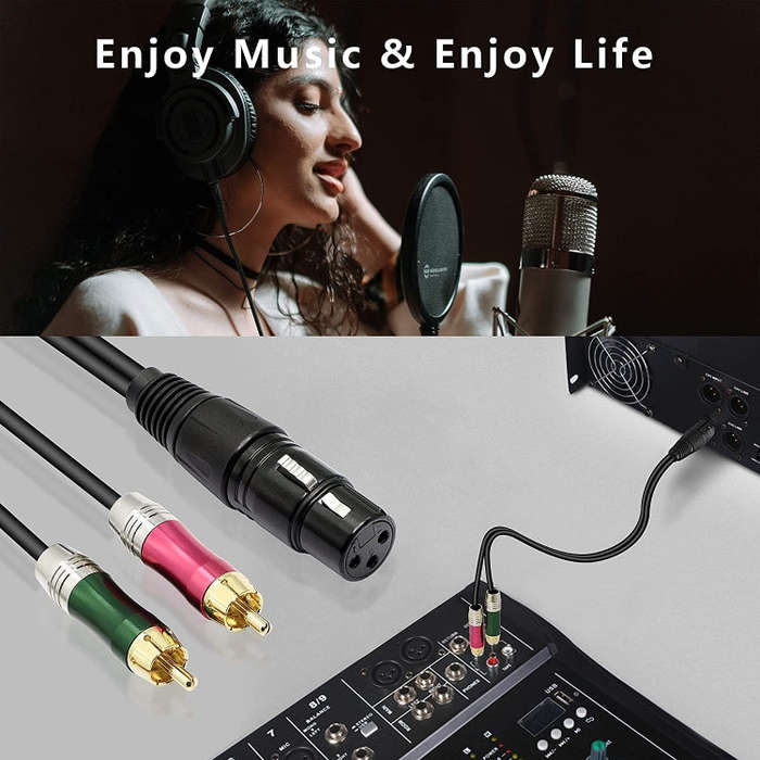 30cm Metal Head 3 Pin XLR CANNON Female to 2 RCA Male Audio Connector Adapter Cable for Microphon...