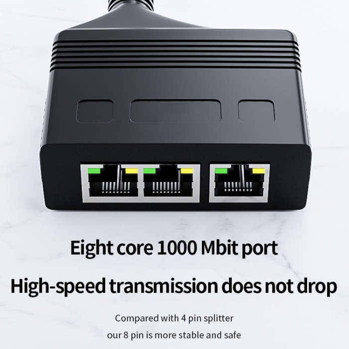Male RJ45 3 in 1 Gigabit Network Splitter Cable Ethernet Network Coupler