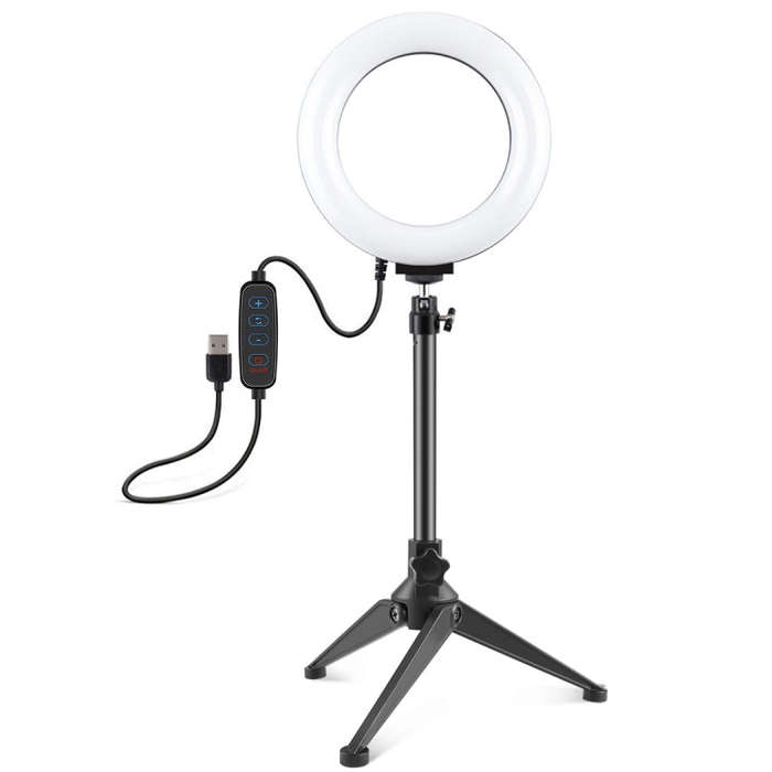 PULUZ 6.2 inch 16cm USB 3 Modes Dimmable LED Ring Vlogging Photography Video Lights + Desktop Tri...