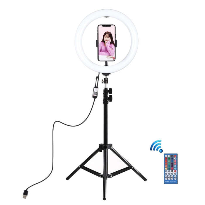 PULUZ 1.1m Tripod Mount + 10.2 inch 26cm RGBW LED Ring Vlogging Video Light  Live Broadcast Kits ...