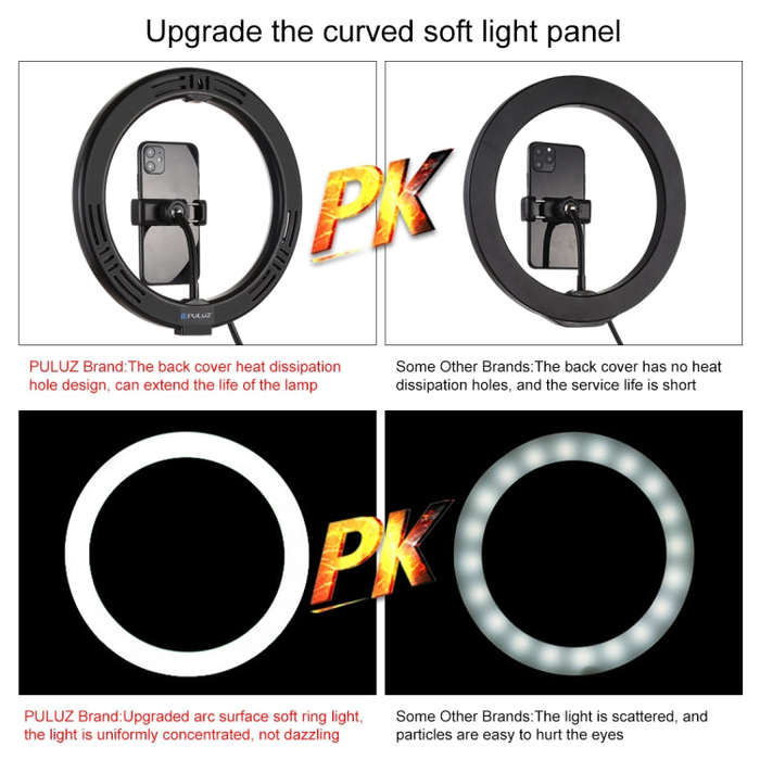 PULUZ 1.1m Tripod Mount + 10.2 inch 26cm RGBW LED Ring Vlogging Video Light  Live Broadcast Kits ...
