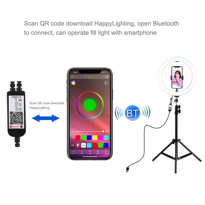 PULUZ 1.1m Tripod Mount + 10.2 inch 26cm RGBW LED Ring Vlogging Video Light  Live Broadcast Kits ...