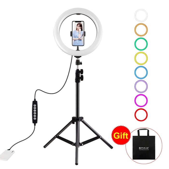 PULUZ 1.1m Tripod Mount + 10.2 inch 26cm RGBW LED Ring Vlogging Video Light  Live Broadcast Kits ...