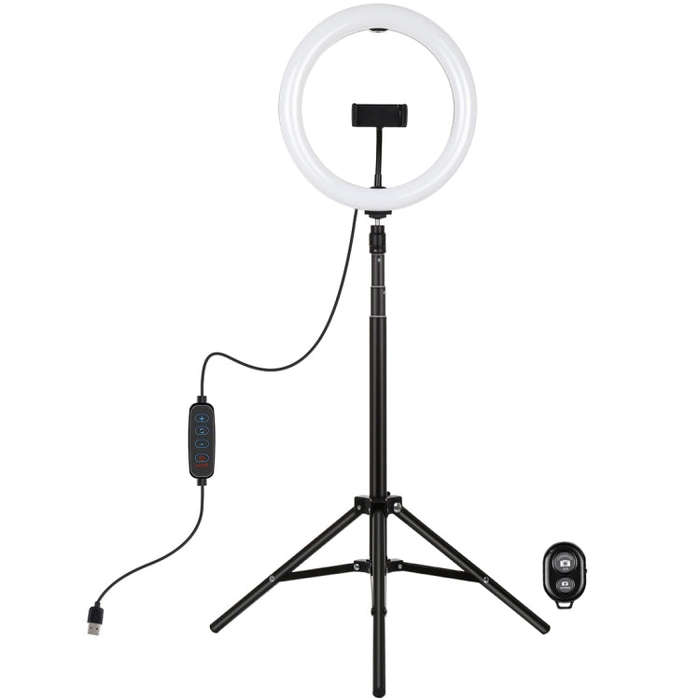 PULUZ 10.2 inch 26cm Light + 1.65m Tripod Mount Curved Surface USB 3 Modes Dimmable Dual Color Te...